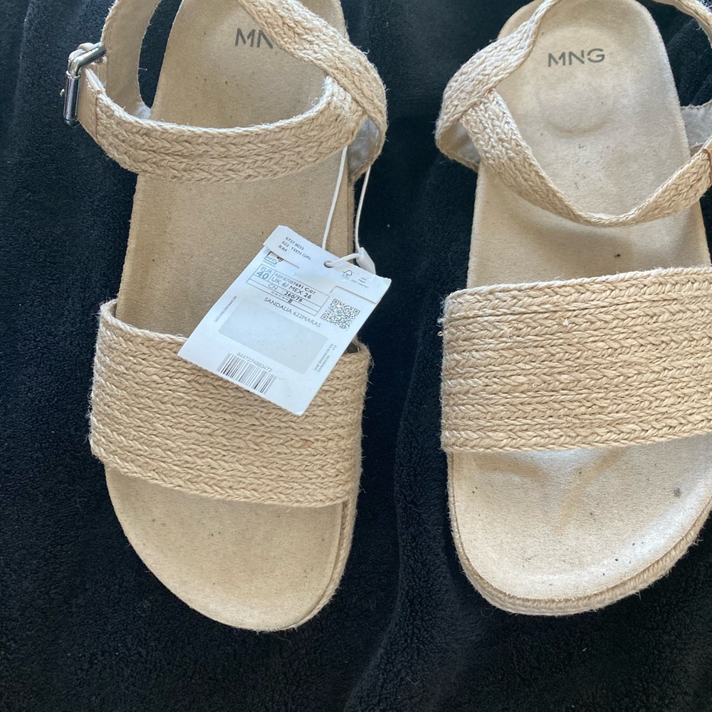 MNG Tan Woven Espadrille Sandals